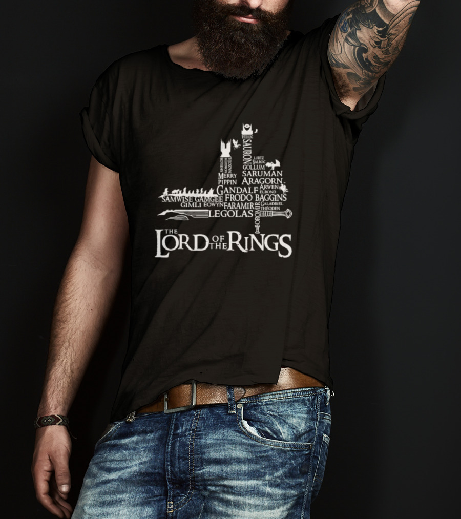 The Lord Of The Rings Characters Legolas Gollum Aragorn Gandalf Frodo Baggins Saruman Sauron Isengard Map T-Shirt