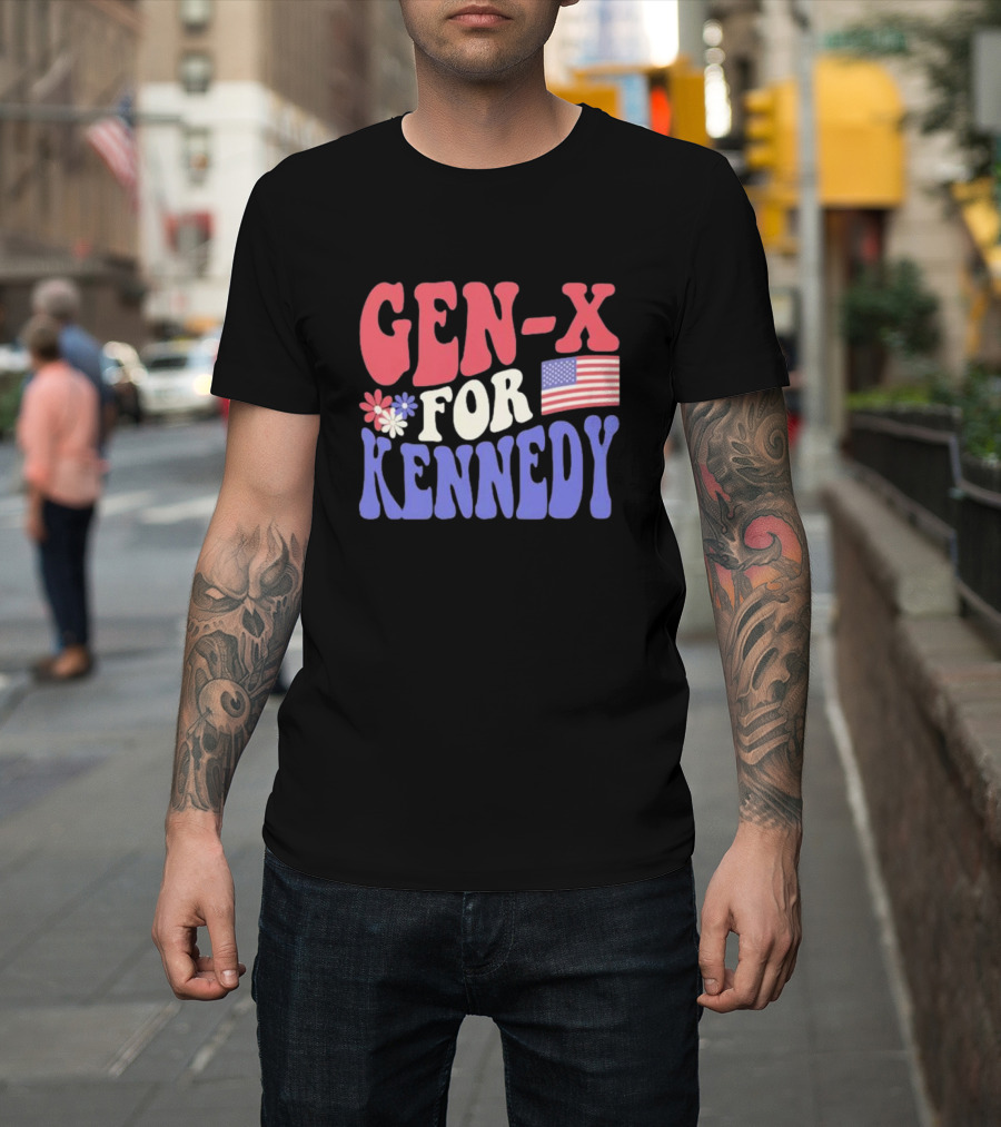Gen-X For Kennedy American Flag Flower Power T-Shirt