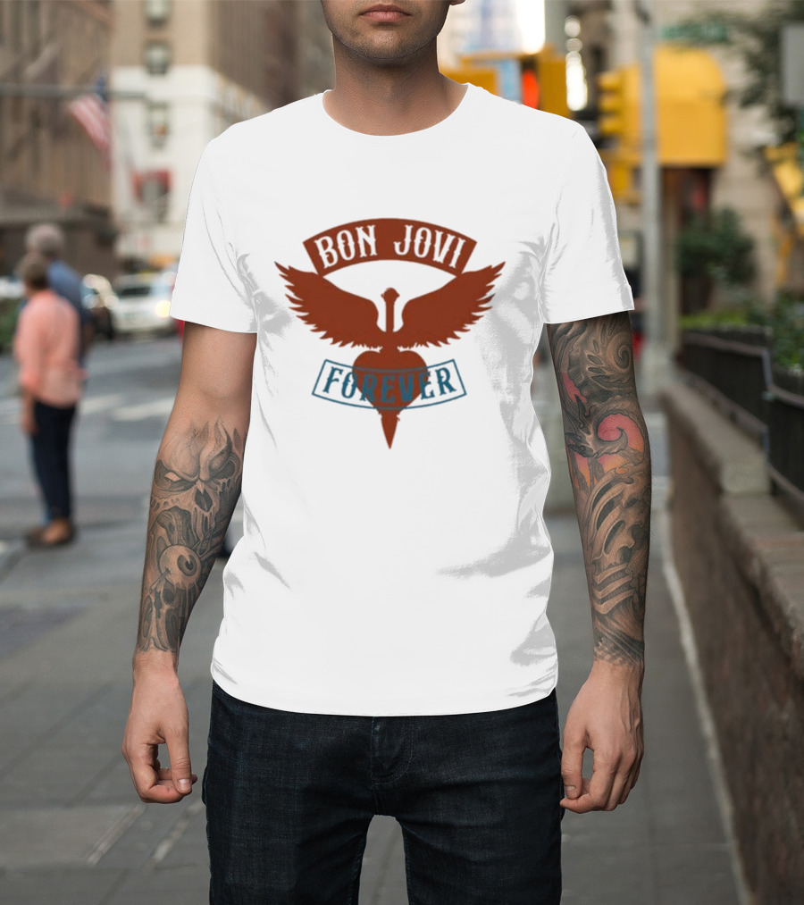 Bon Jovi Forever Winged Heart Patch Steel T-Shirt
