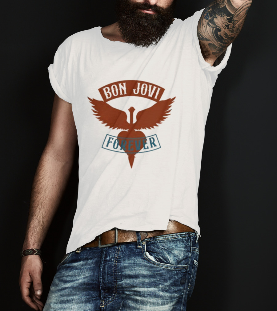Bon Jovi Forever Winged Heart Patch Steel T-Shirt