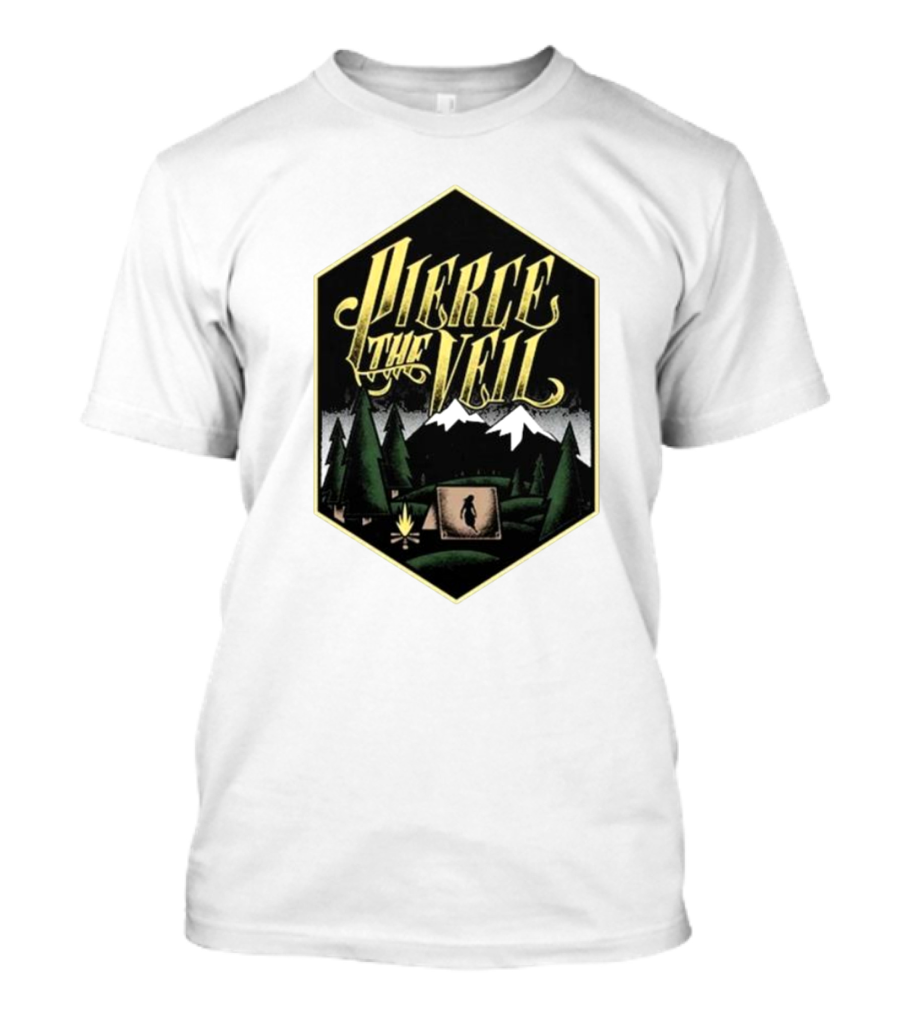 Pierce The Veil Mountain Tent Campfire Forest Scene T-Shirt