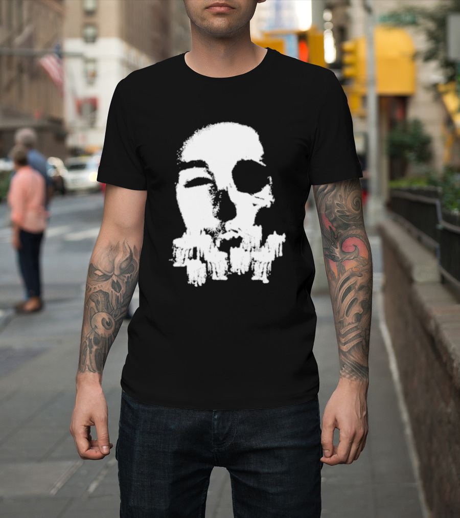 Turnabout Grayscale Face With Abstract Text T-Shirt