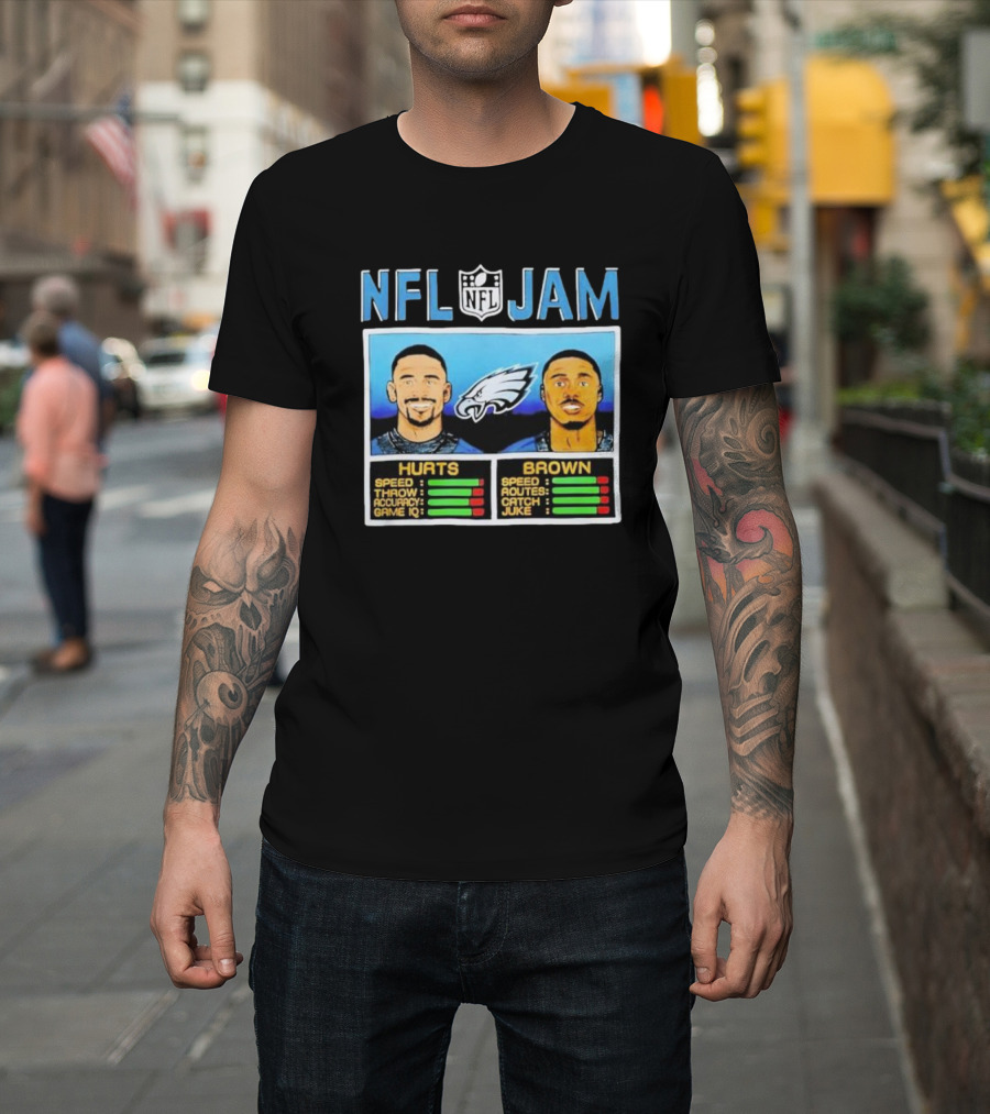 NFL Jam Hurts Brown Philadelphia Eagles Speed Accuracy Ratings T-Shirt