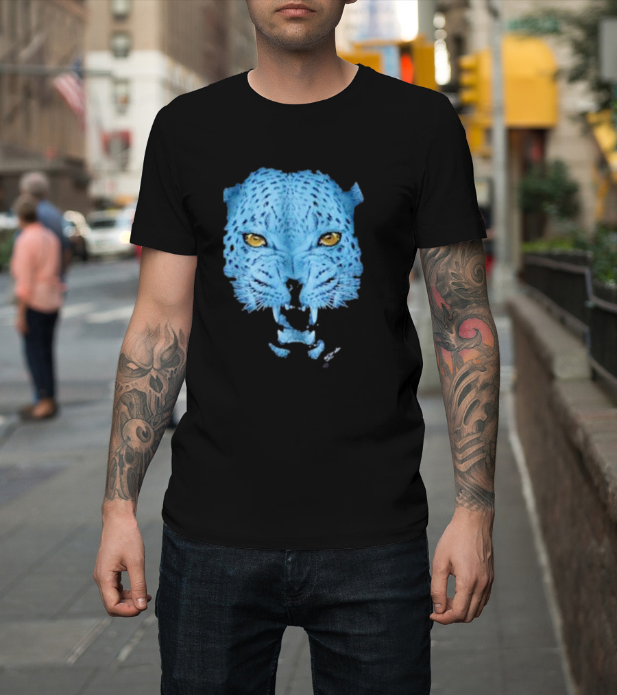 Over Blue Leopard Head With Fierce Yellow Eyes T-Shirt
