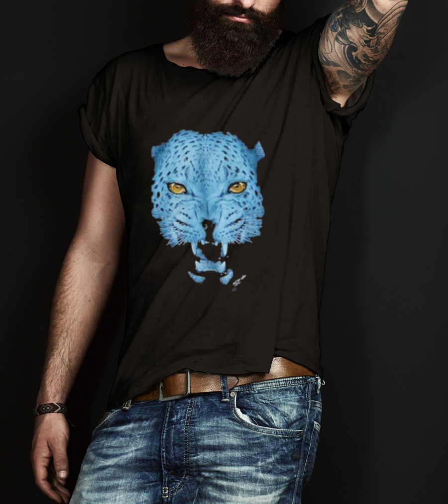 Over Blue Leopard Head With Fierce Yellow Eyes T-Shirt