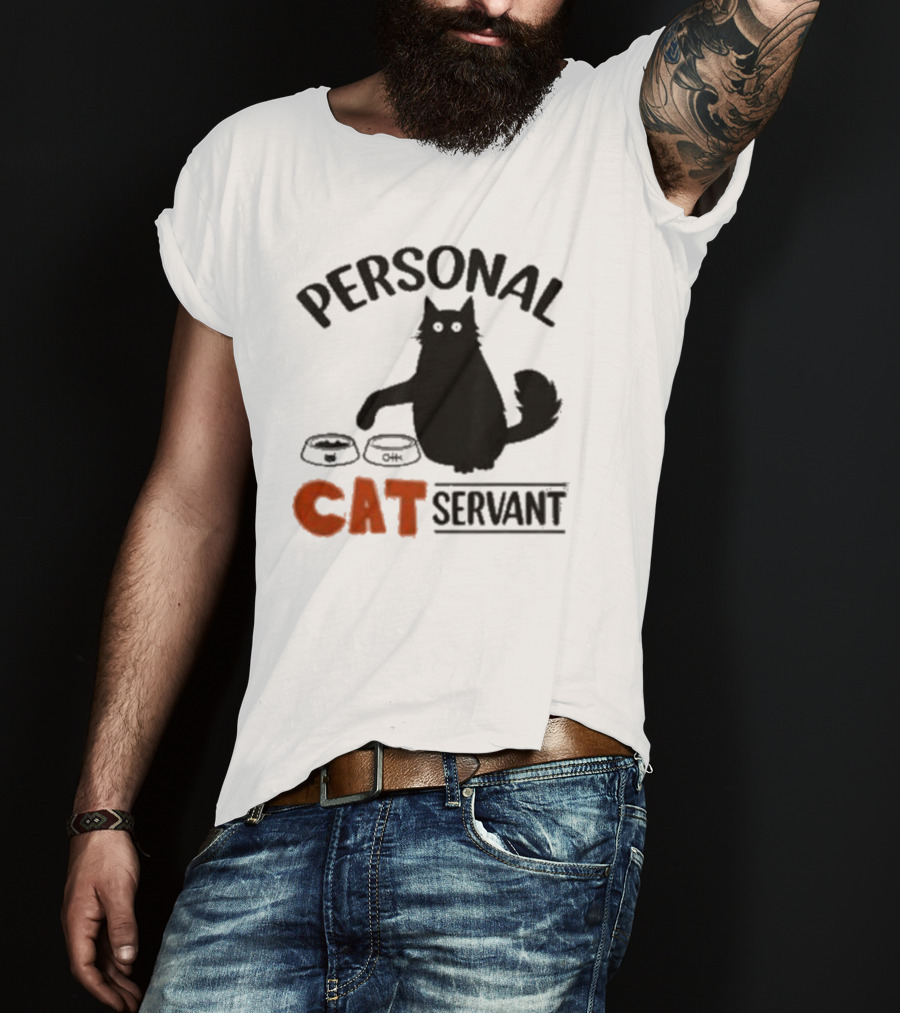 Personal Cat Servant With Pet Food Bowls T-Shirt