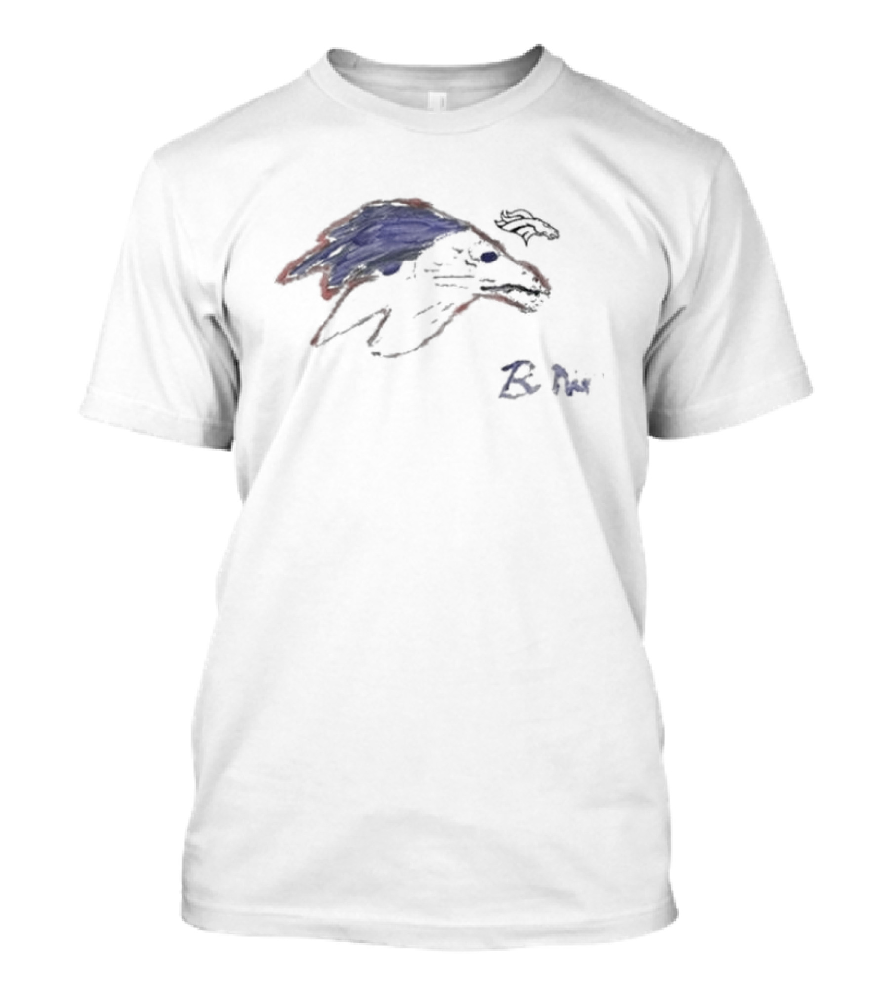 Rookies Paint Denver Broncos Bo Nix Blue Red Sketch T-Shirt