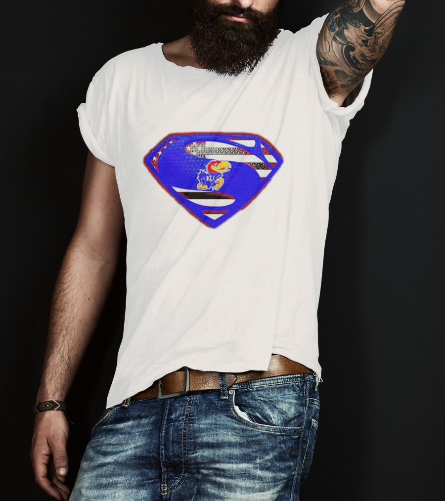 Kansas Jayhawks Superman Logo With USA Flag T-Shirt