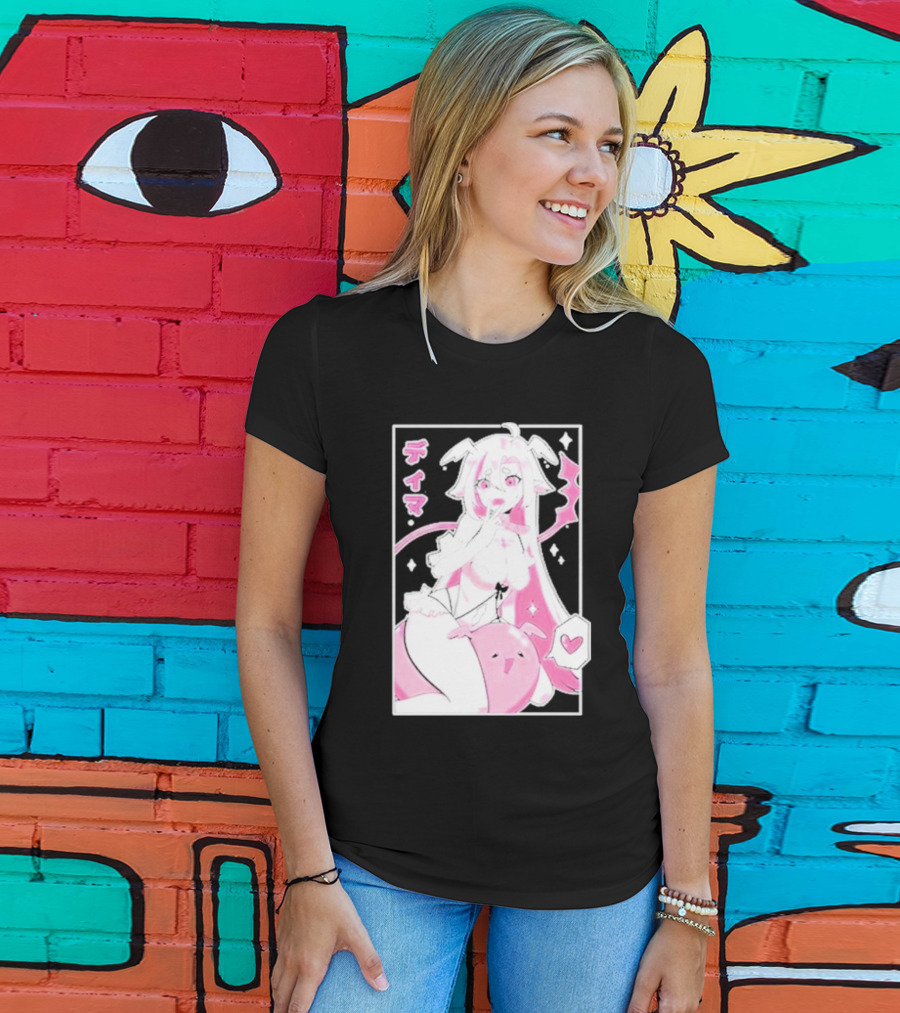 Uwumarket Dimatheduchess Thigh Love Pink Anime Character With Heart And Japanese Text T-Shirt