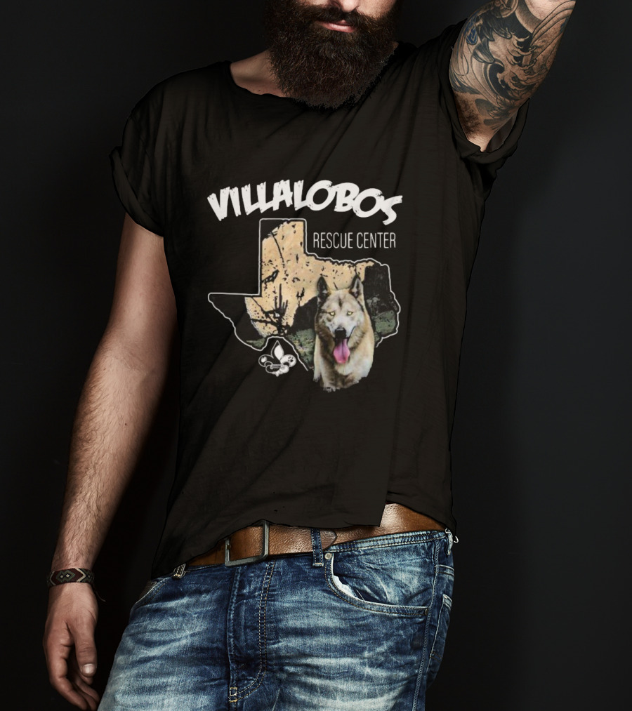 Villalobos Rescue Center Texas Map And Wolf T-Shirt