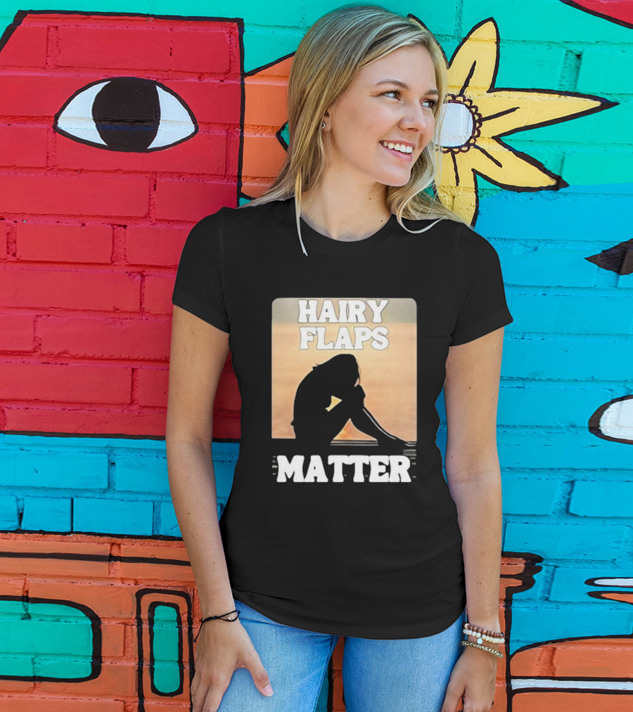 Hairy Flaps Matter Silhouette On Beach Background T-Shirt