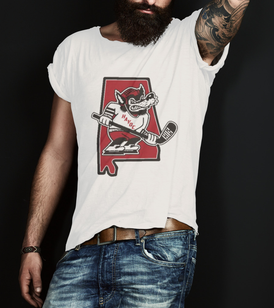 Havoc Retro Wolf Hockey Red Alabama Outline T-Shirt
