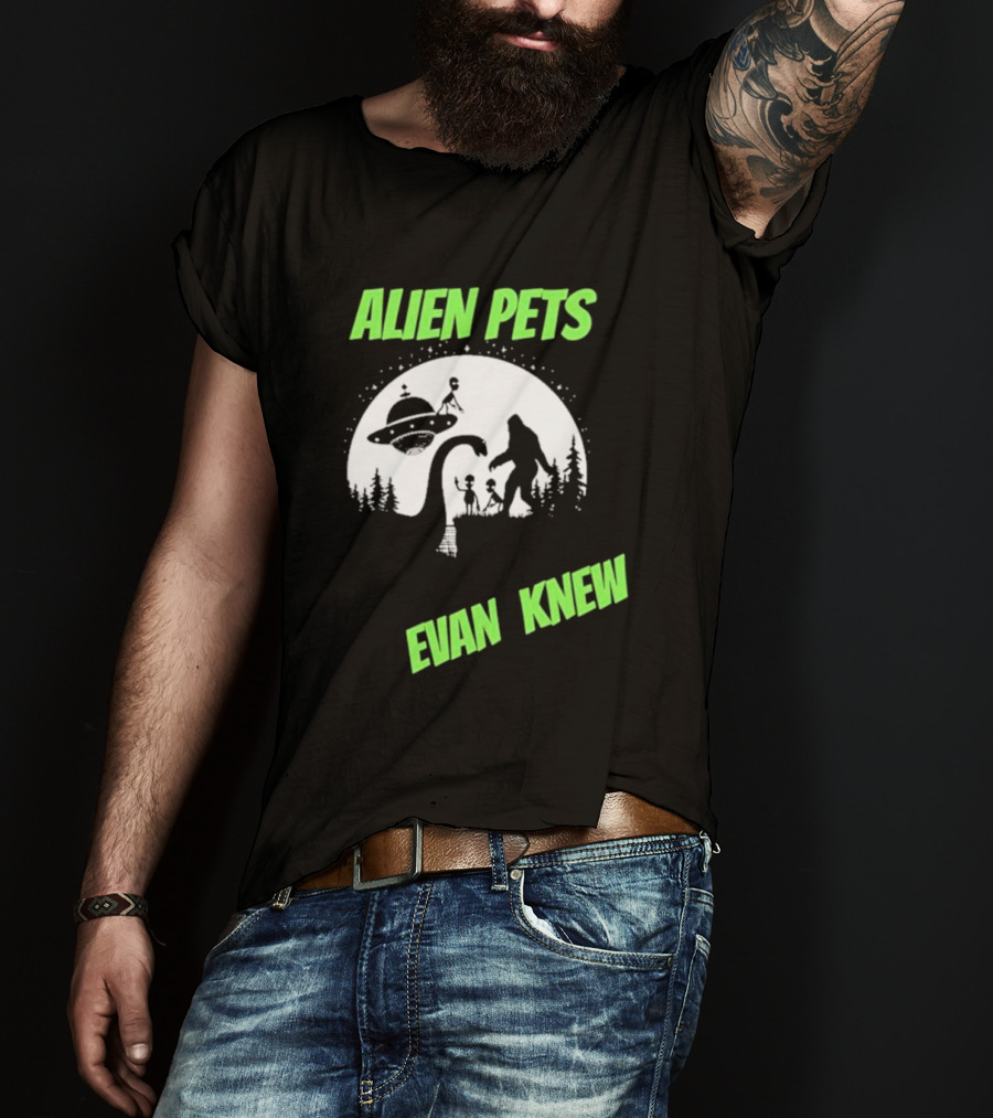 Alien Pets Evan Knew Ufo Bigfoot And Dinosaur Scene T-Shirt