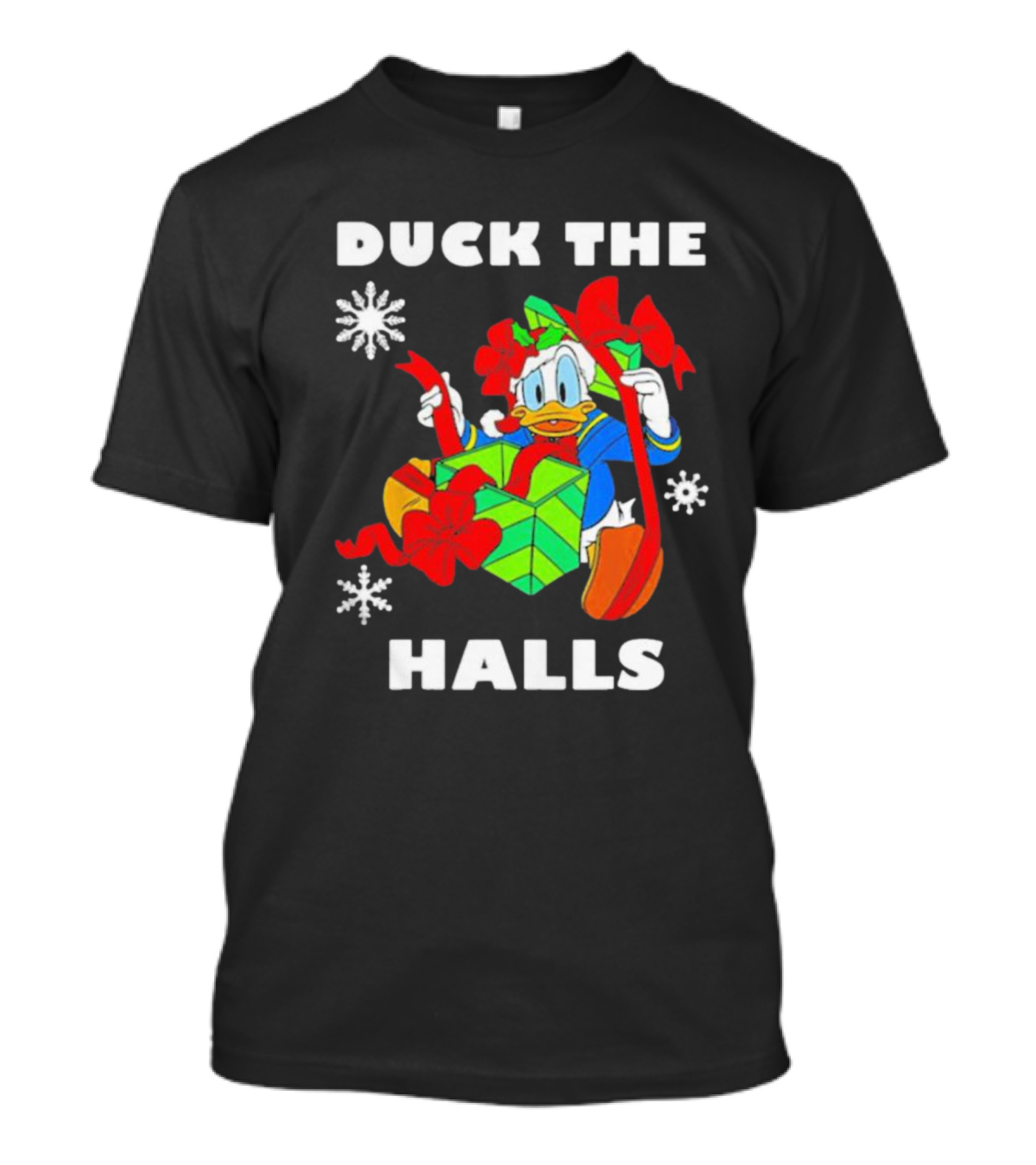 Duck The Halls Christmas With Present And Snowflakes T-Shirt