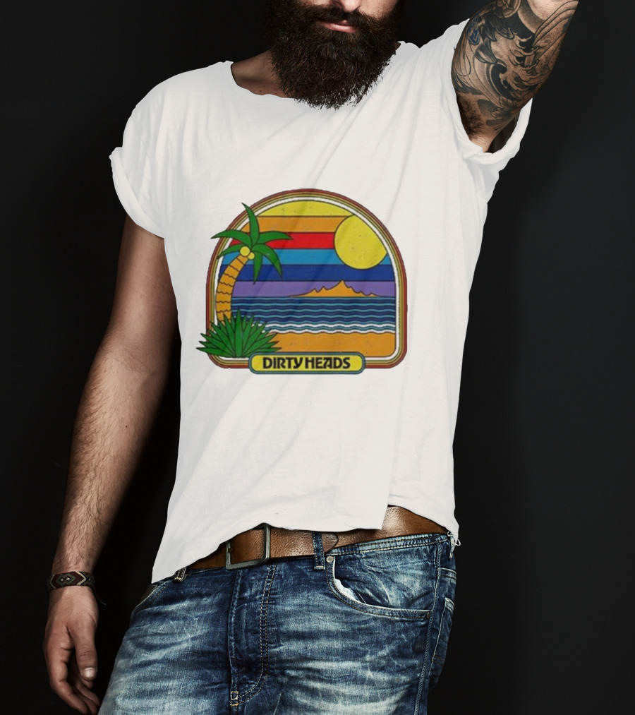 Dirty Heads Retro Beach Sunset Palms Ocean Scene T-Shirt