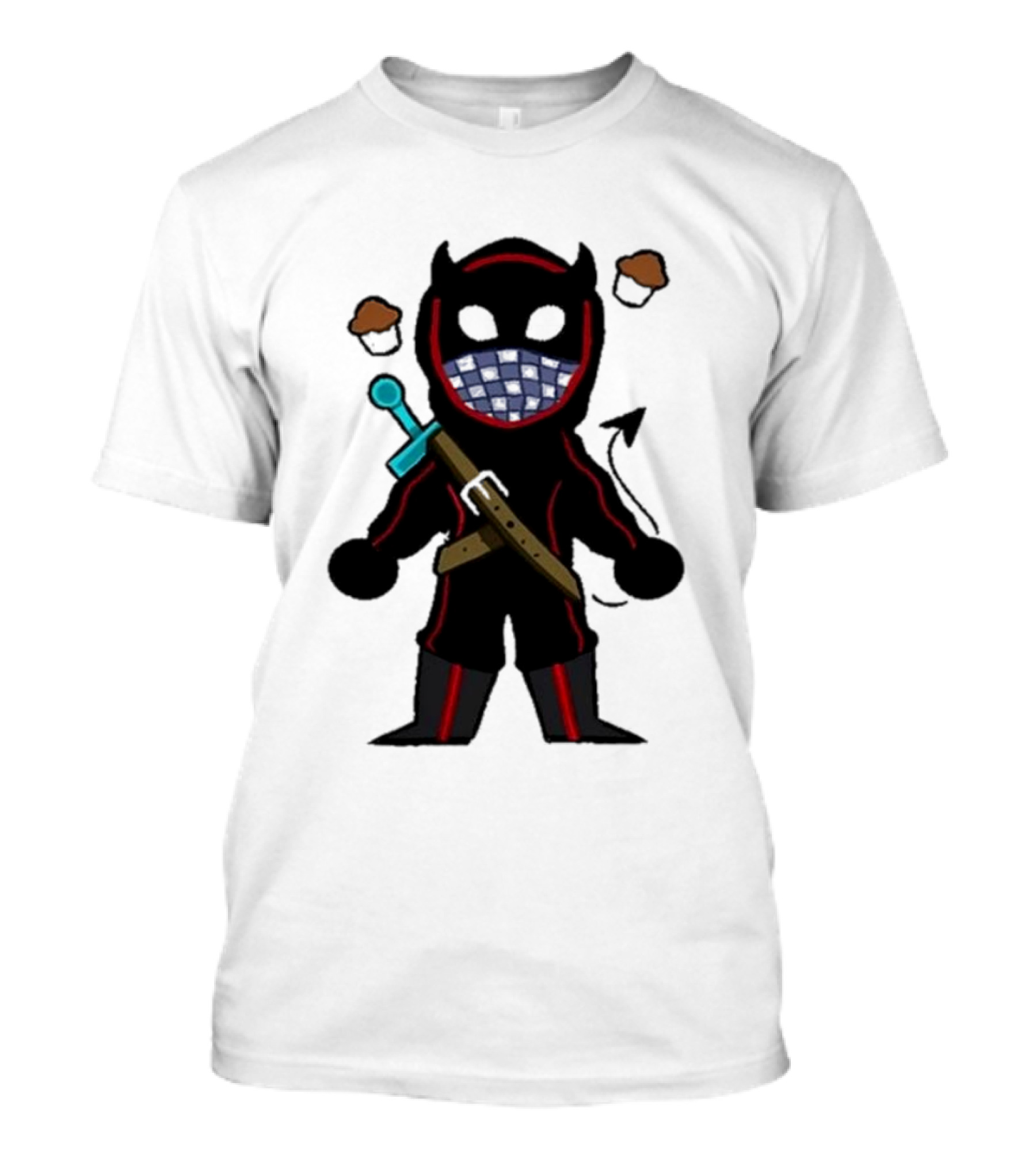 Coryxkenshin Badboyhalo Cute Cartoon Character With Sword And Muffins T-Shirt
