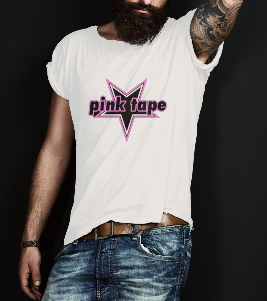 Pink Tape Star Icon Bold Black And Pink T-Shirt
