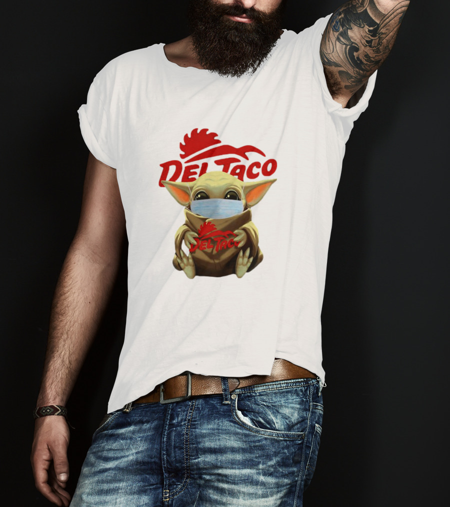 Baby Yoda Wearing Face Mask Holding Del Taco T-Shirt
