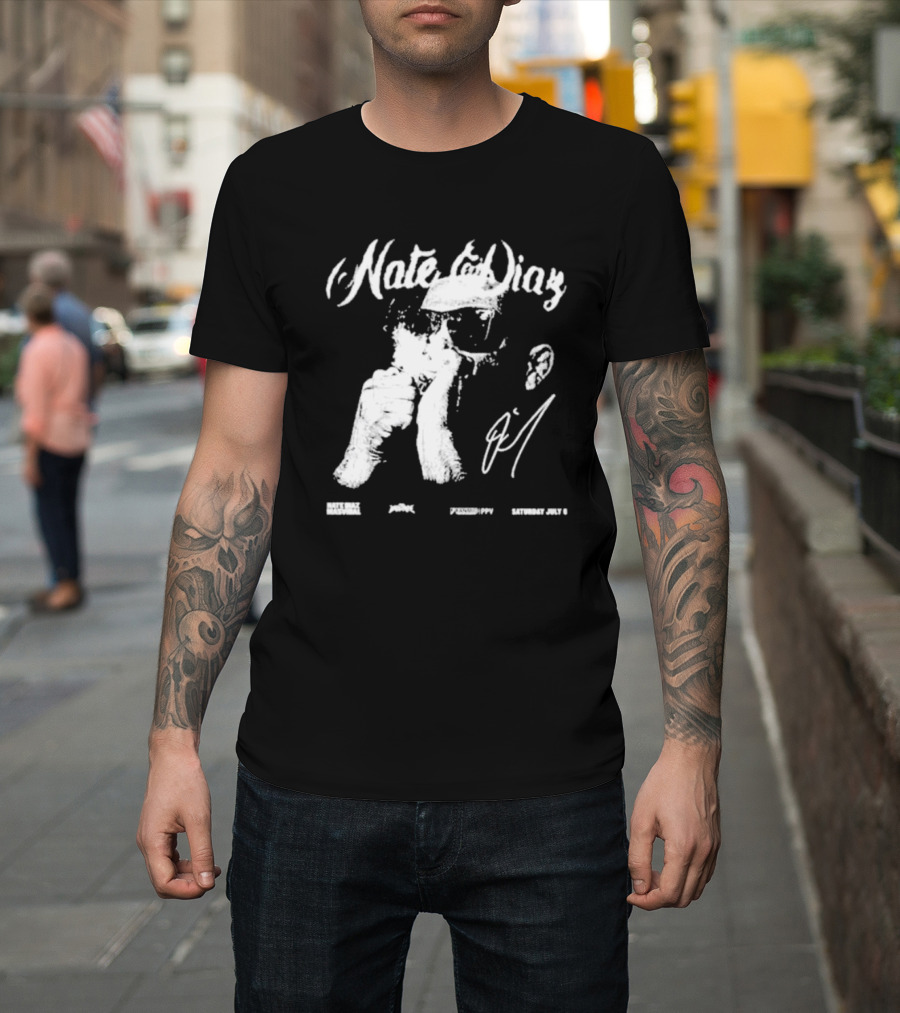 Nate Diaz Big Face Smoke Saturday July 6 Black Hat Mafia 육백팔십팔 Pshhoppy T-Shirt