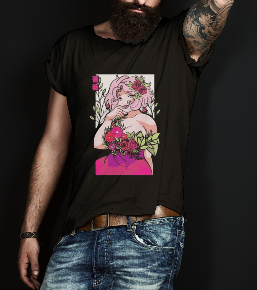 Ph1lza Game Supp Floral Anime Character T-Shirt