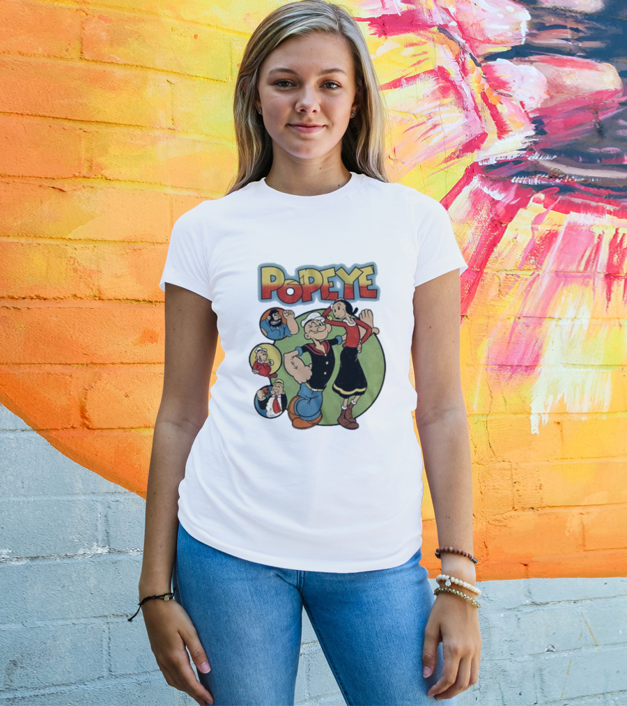 Popeye And Olive Oyl Cartoon Characters Sailor Spinach Classic Animation T-Shirt