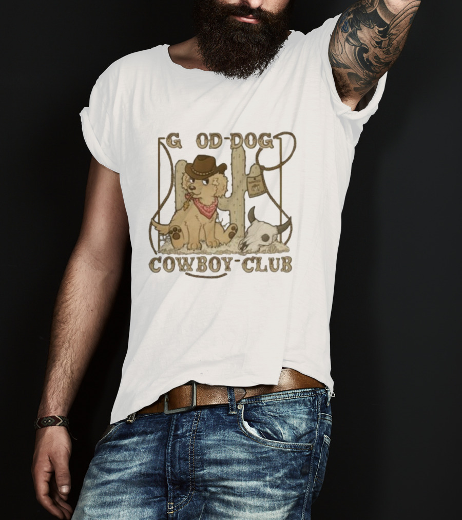 Good Dog Cowboy Club Cute Puppy With Bandana And Cowboy Hat In Western Scene T-Shirt