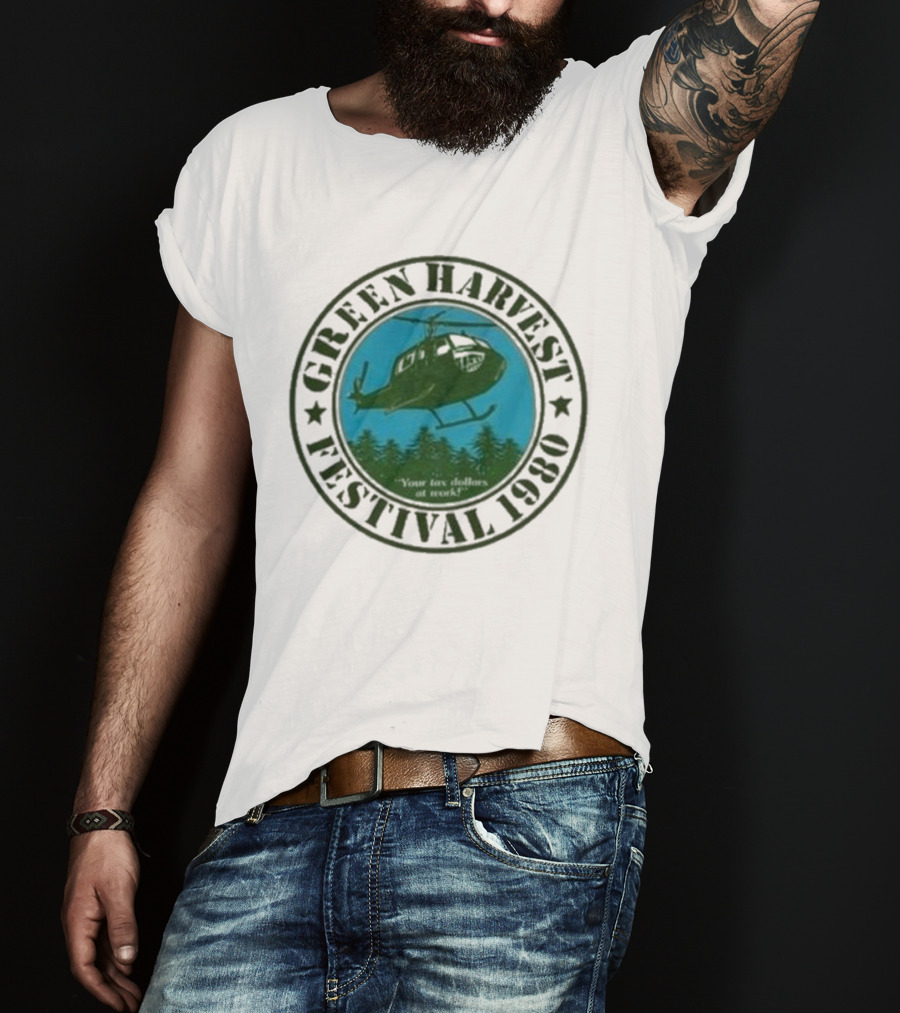 Green Harvest Festival Crazy Helicopter Forest Scene T-Shirt