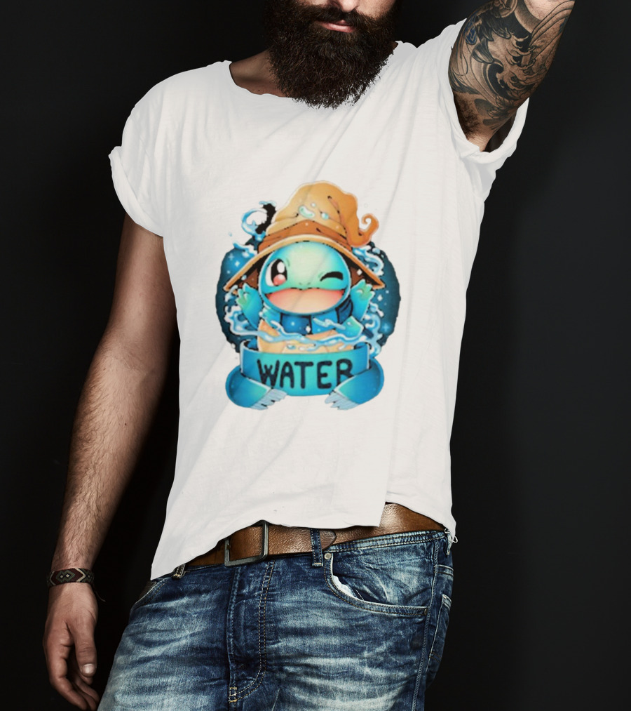 Squirtle Wizard Water Winking Blue Hat T-Shirt