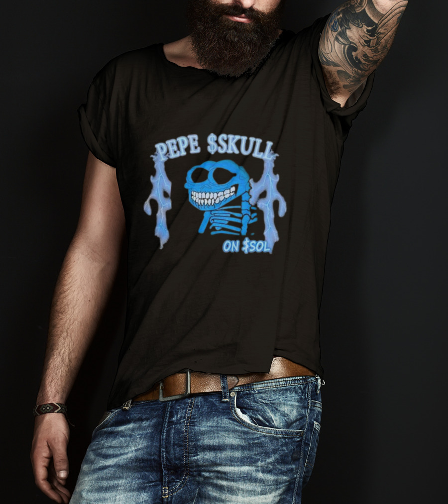 PEPE SKULL ON SOL Thunder Lightning Skeleton T-Shirt