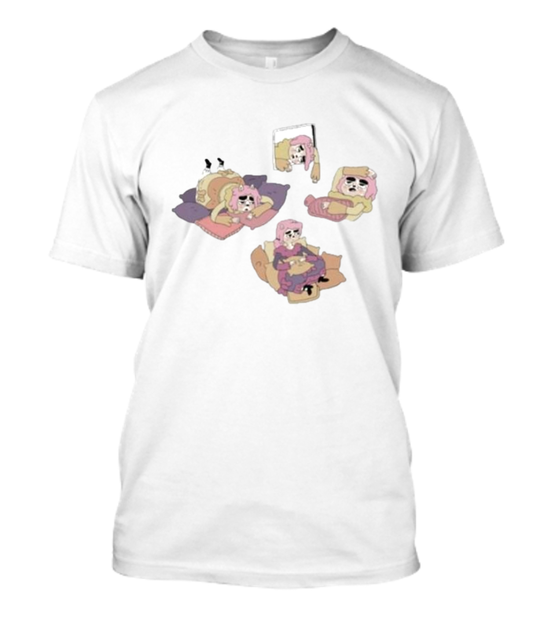 Weekend Susie Cozy Relaxation Scenes With Pink Hair Girl Relaxing On Pillows And Chair T-Shirt