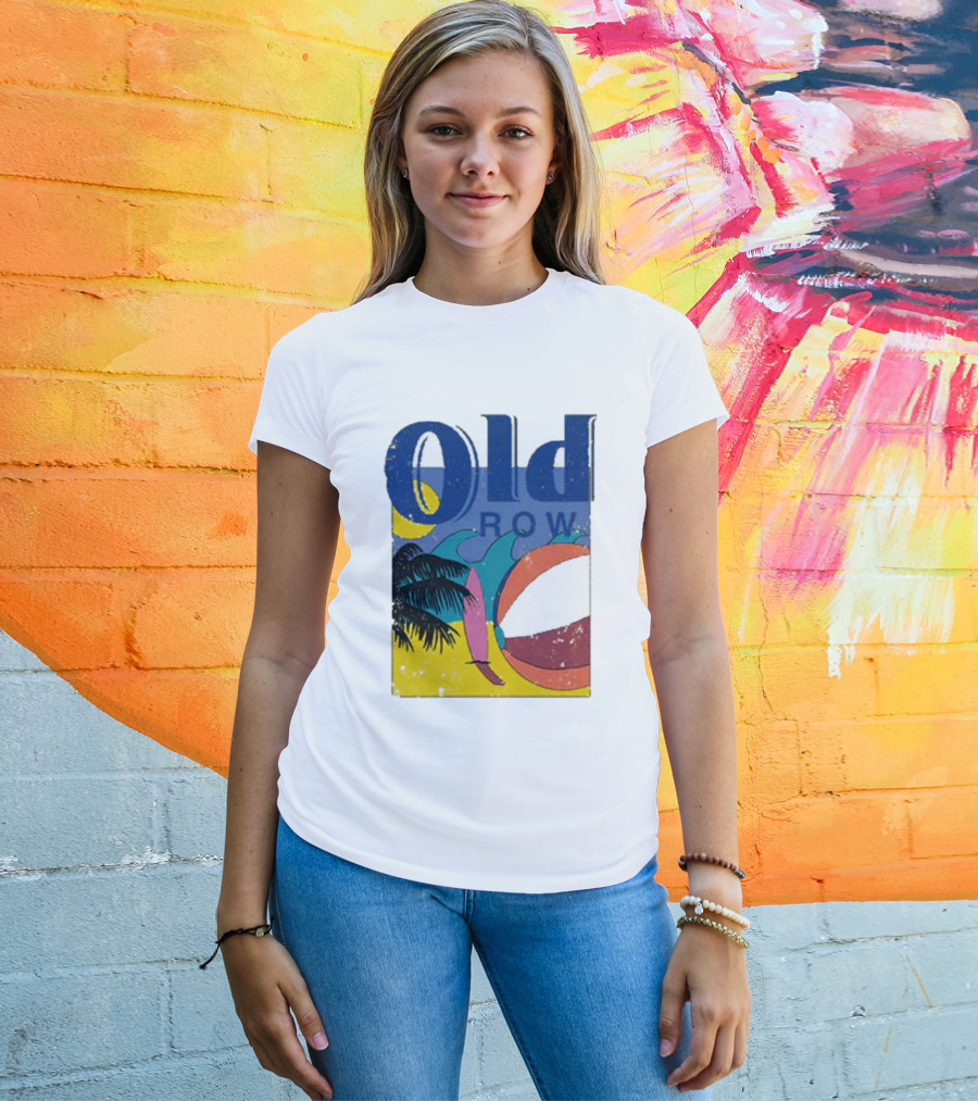 Old Row Beach Scene With Palm Trees And Beach Ball T-Shirt