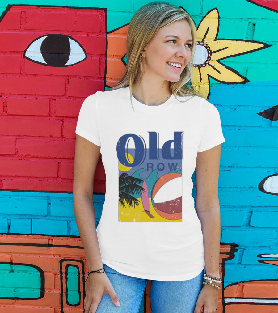 Old Row Beach Scene With Palm Trees And Beach Ball T-Shirt
