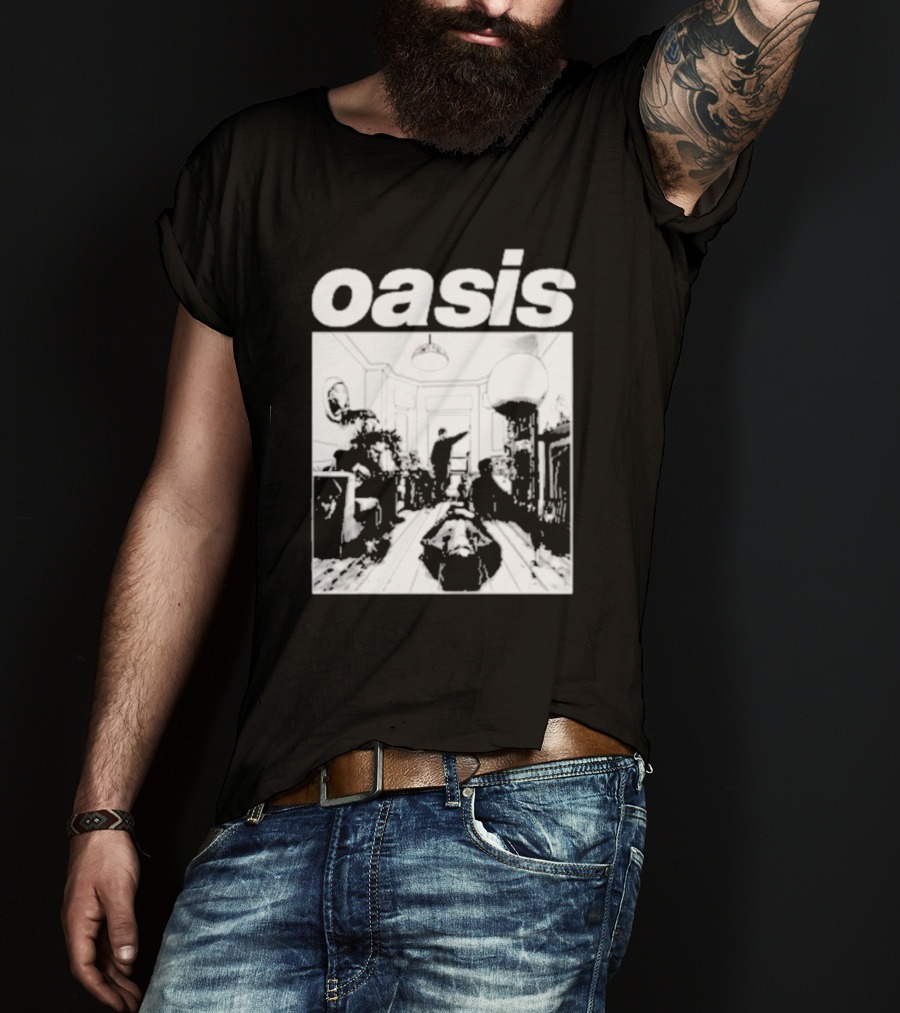 Oasis Definitely Maybe Monochrome Room Scene T-Shirt