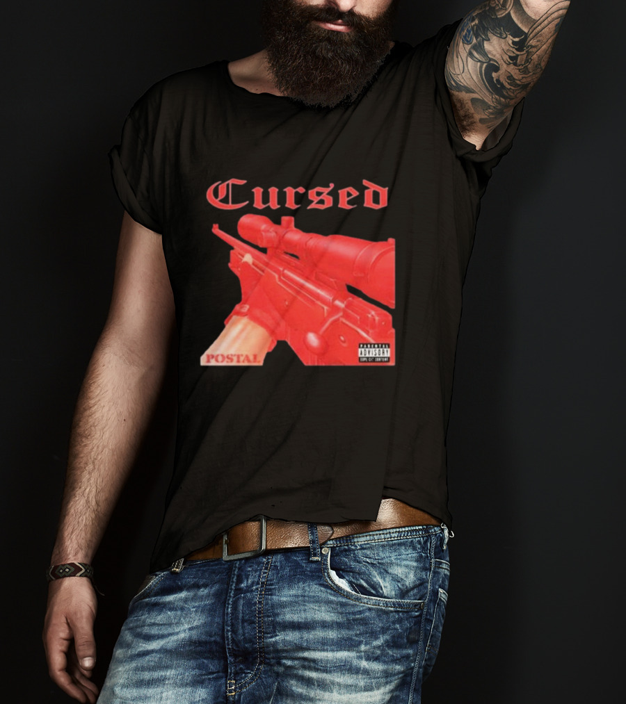 Cursed Postal Rifle Record Text Explicit Content T-Shirt