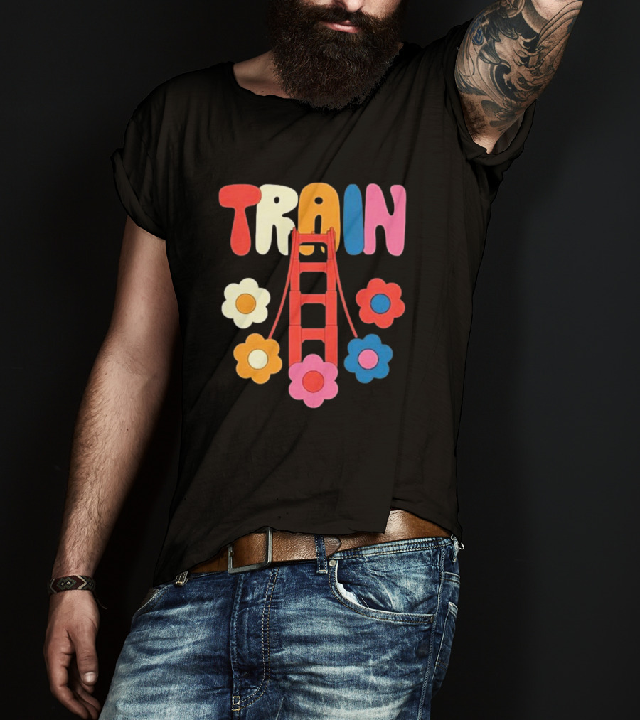Train Golden Bridge Flowers T-Shirt