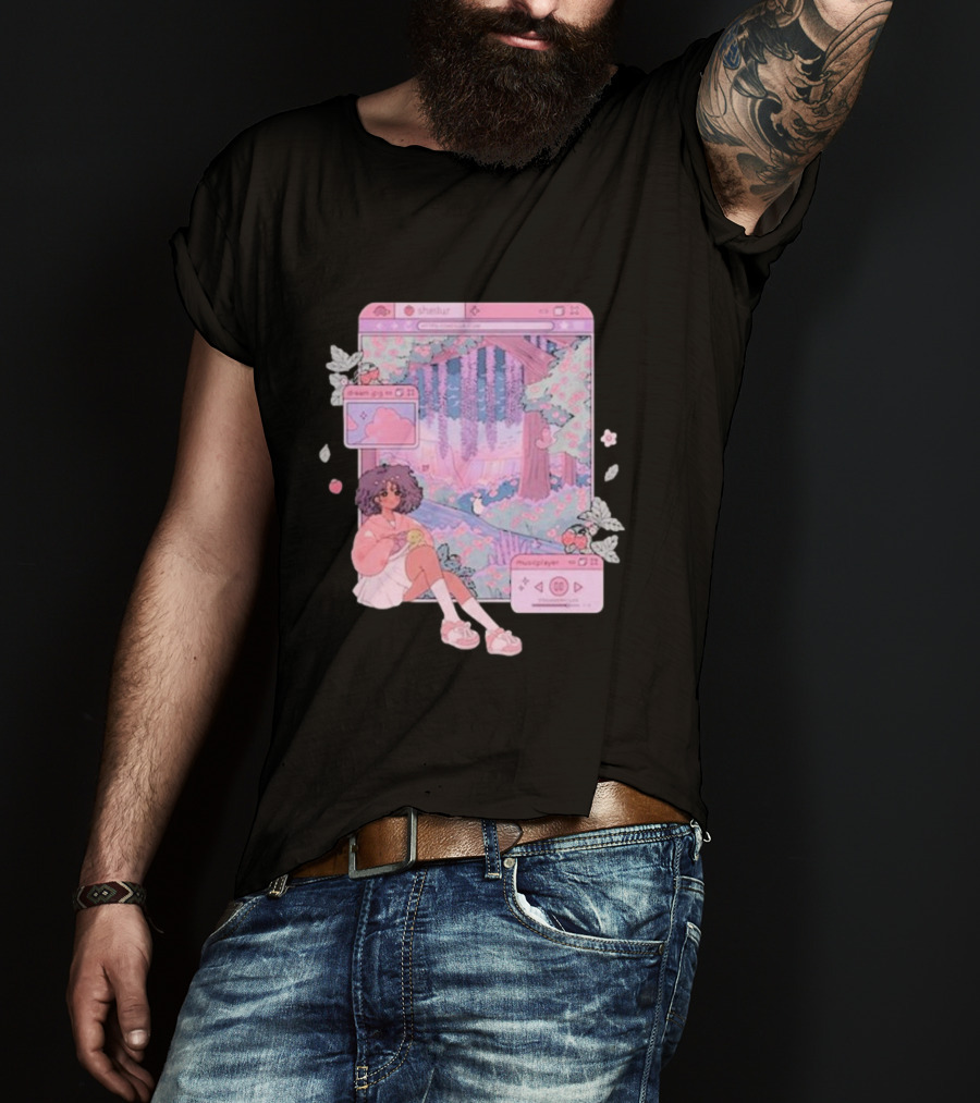 Sheilur Dreamy Strawberry Window Girl In Pink Forest T-Shirt