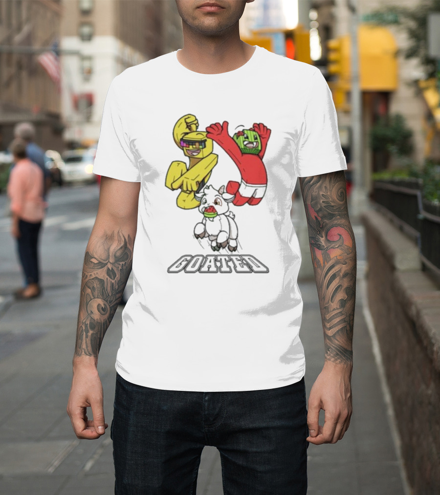 Sunny Melon Goated Characters with Vibrant Yellow and Red Outfits T-Shirt