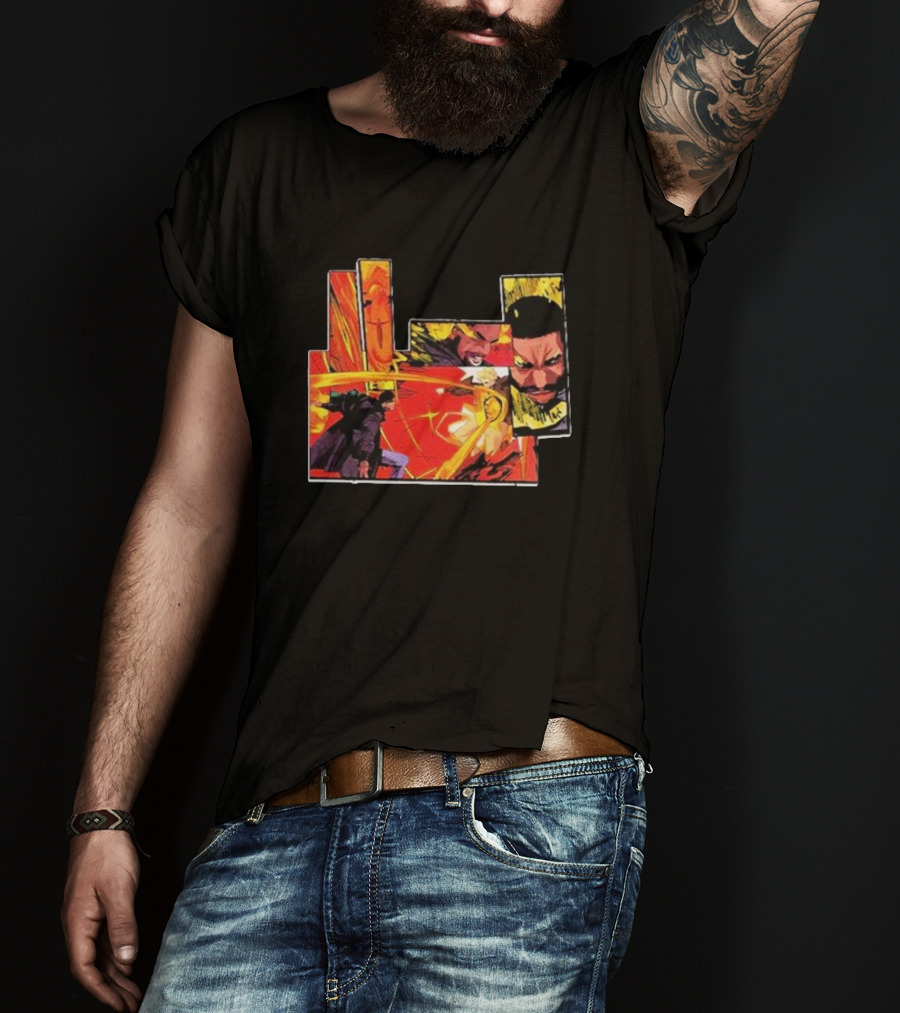 Kid Cudi Moon Man Full Comic Style Dynamic Red And Yellow Panels T-Shirt