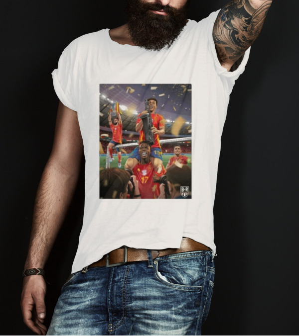 Spain Celebrates Euro 2024 Victory With Players Lifting Trophy In Stadium T-Shirt