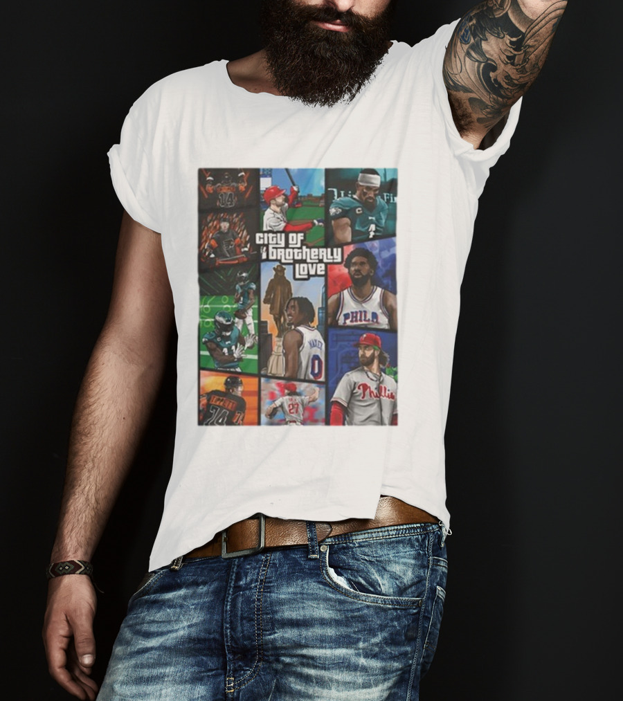 Saramart Gta X Philly Eagles Sixers Phillies City Of Brotherly Love T-Shirt
