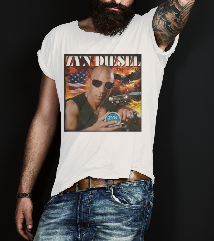 Zyn Diesel American Bald Eagle And Muscle Car Background T-Shirt