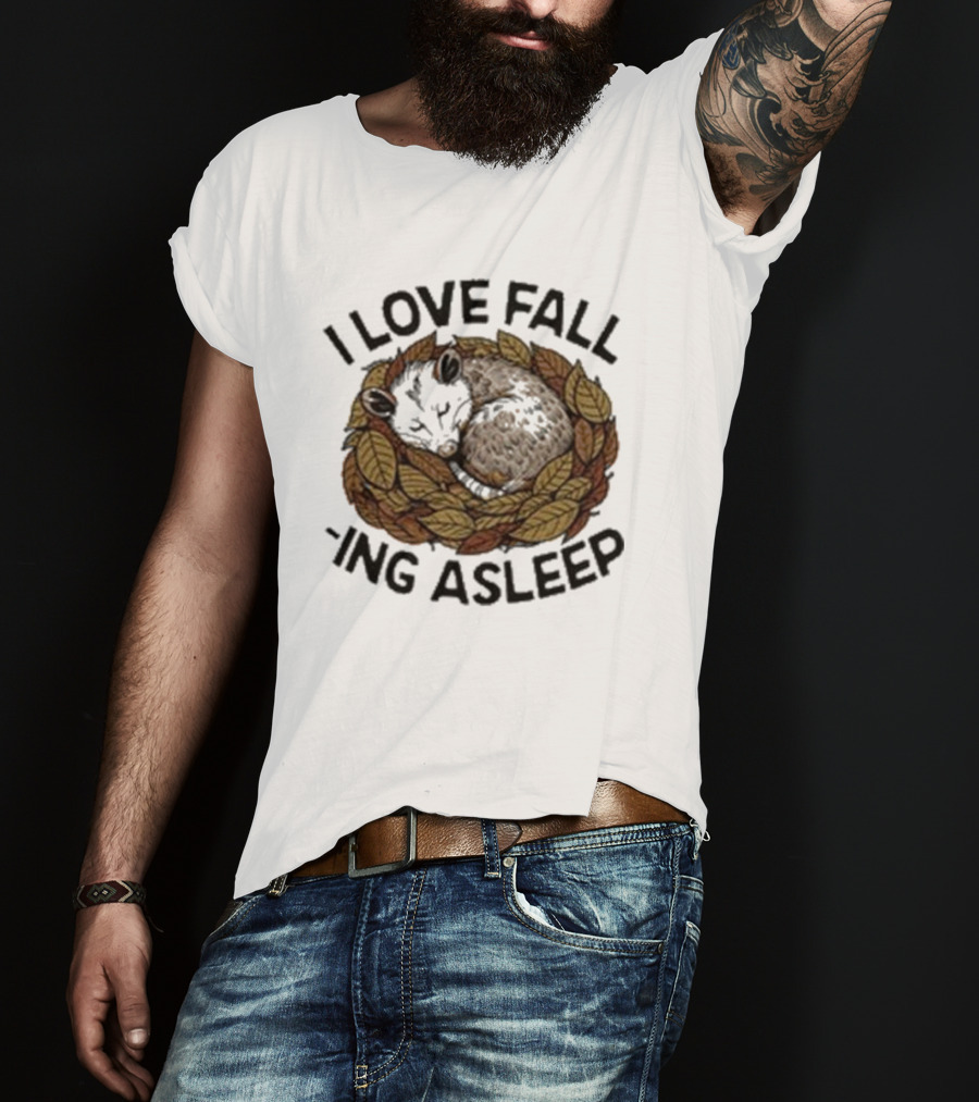 I Love Fall -ing Asleep Cozy Autumn Leaves Sheep T-Shirt