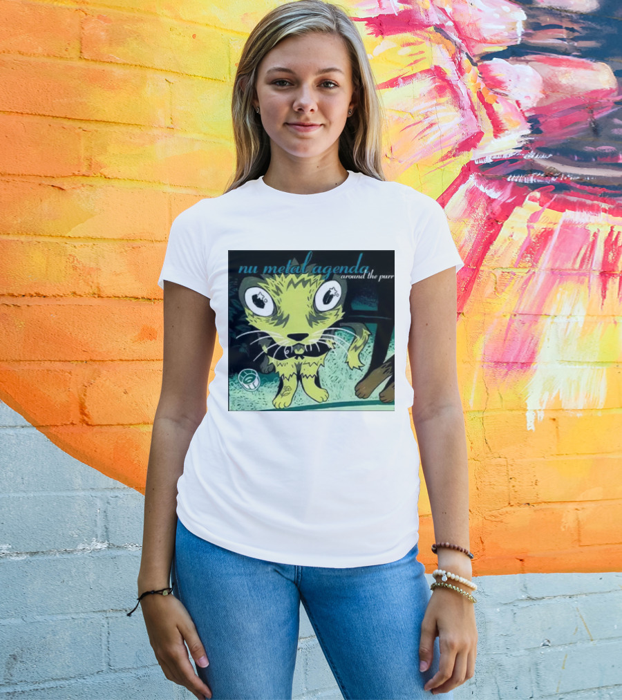 Nu Metal Agenda Around The Purr Feline Illustration With Swirling Colors And Bold Letters T-Shirt