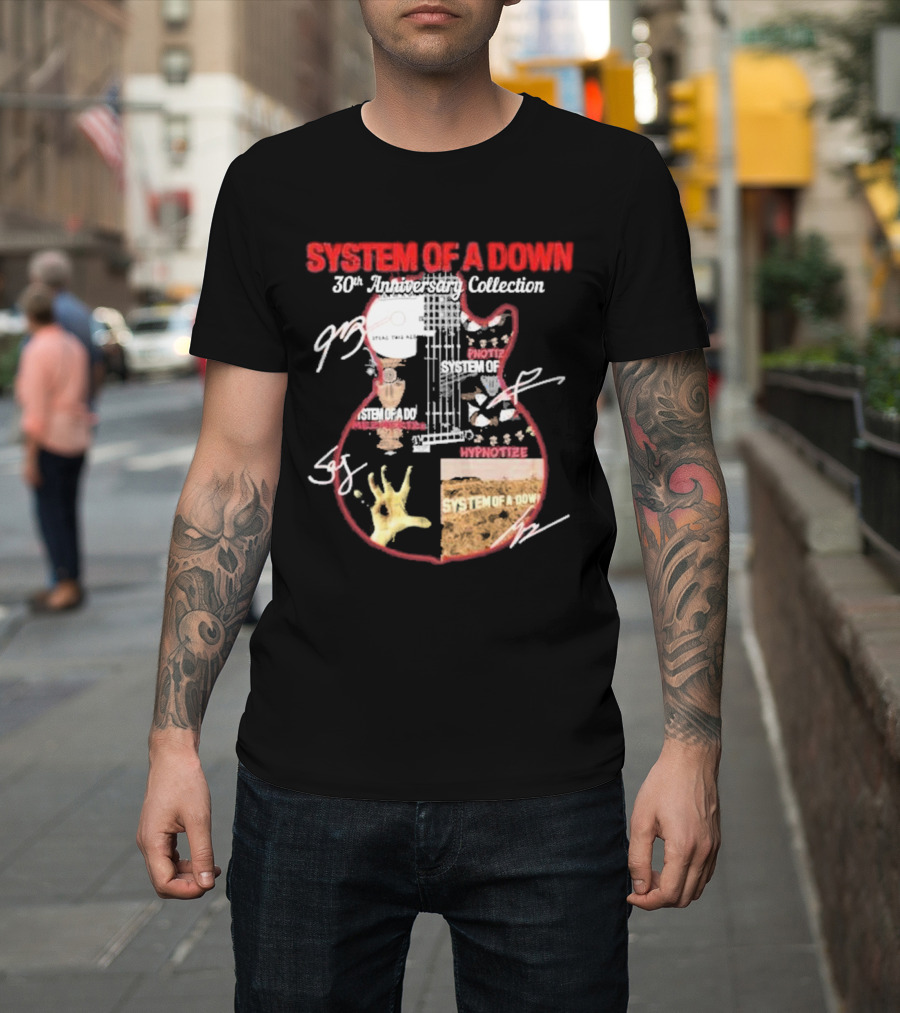 SYSTEM OF A DOWN 30th Anniversary Collection Signatures Guitar Art Hypnotize Steal This Album Iconic T-Shirt