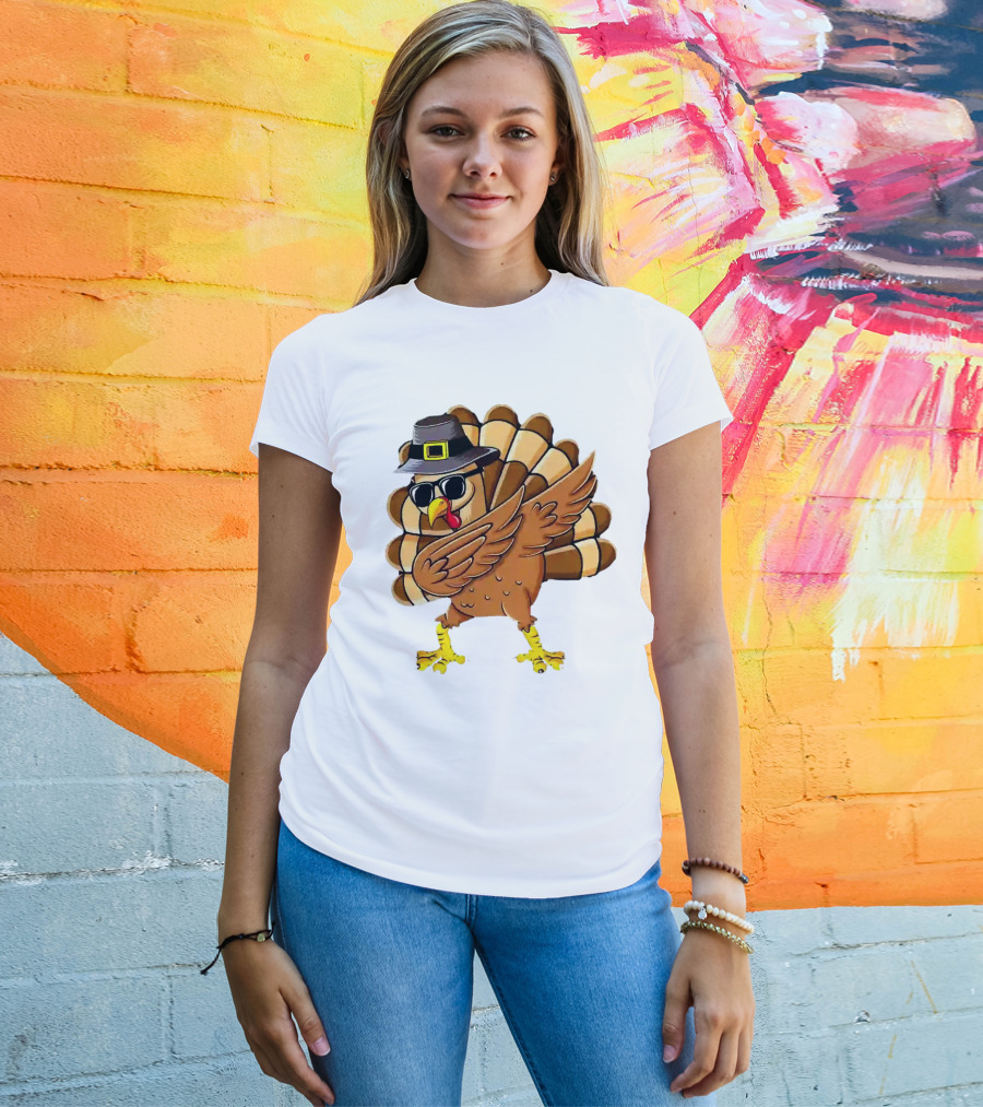 Dabbing Turkey Thanksgiving Day Pilgrim Hat Funny Dab T-Shirt