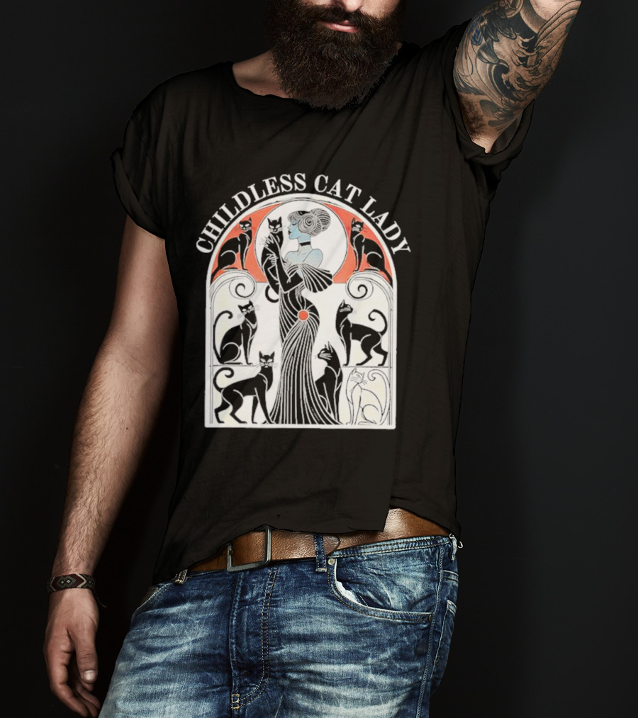 CHILDLESS CAT LADY Deco Style With Elegant Cats And Lady T-Shirt