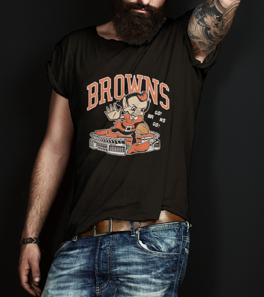 Browns Brownie Stiff Arm Go Go Brns Stadium T-Shirt