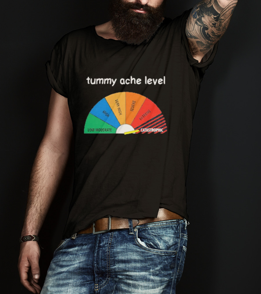 Tummy Ache Level Catastrophic Scale Low Moderate Severe Cringe T-Shirt