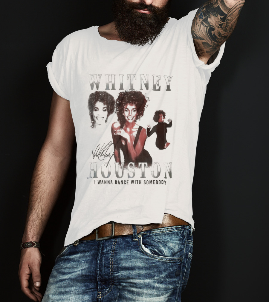 Whitney Houston I Wanna Dance With Somebody Vintage Portrait Signature T-Shirt