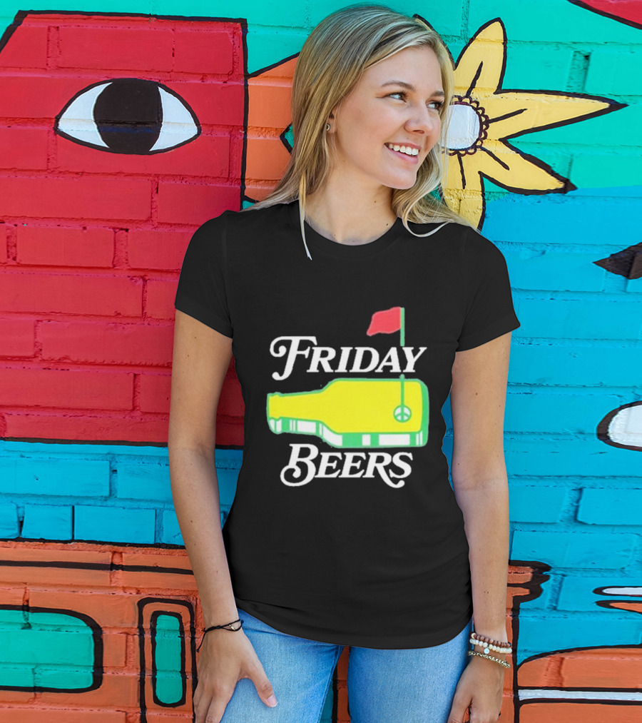 Friday Beers Golf Course Logo Flag Green Bottle T-Shirt